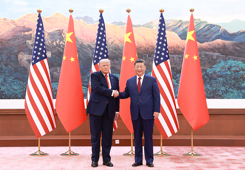 5月14日上午，国家主席习近平在北京人民大会堂同来华进行国事访问的美国总统特朗普举行会谈..