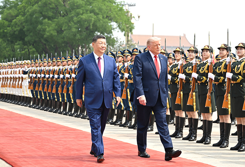 5月14日上午，国家主席习近平在北京人民大会堂同来华进行国事访问的美国总统特朗普举行会谈。会谈前，习近平在人民大会堂东门外广场为特朗普举行欢迎仪式....